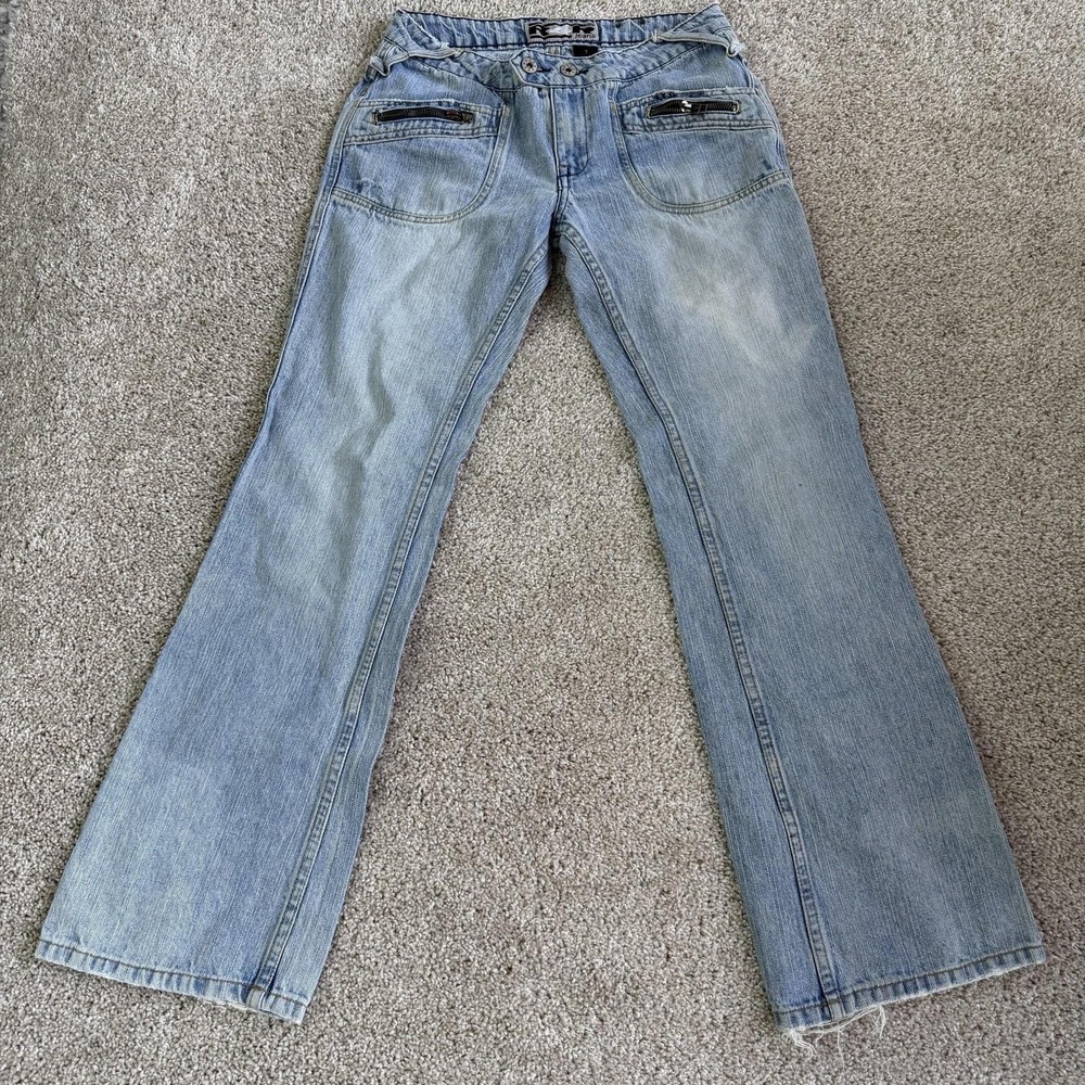 Y2K R4R Bootcut Jeans Womens 7 Light Blue Low Rise Distressed Denim Pants